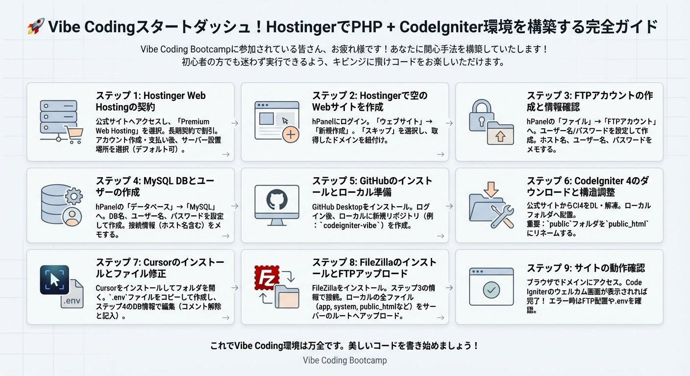 🚀 Vibe Codingスタートダッシュ！HostingerでPHP + CodeIgniter環境を構築する完全ガイド